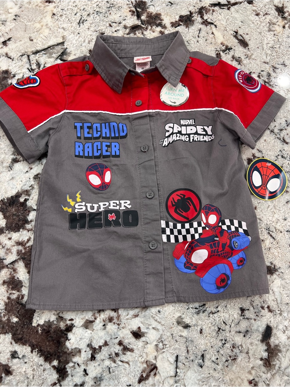 Marvel Spidey Techno Racer Button-Front Shirt - Red & Gray